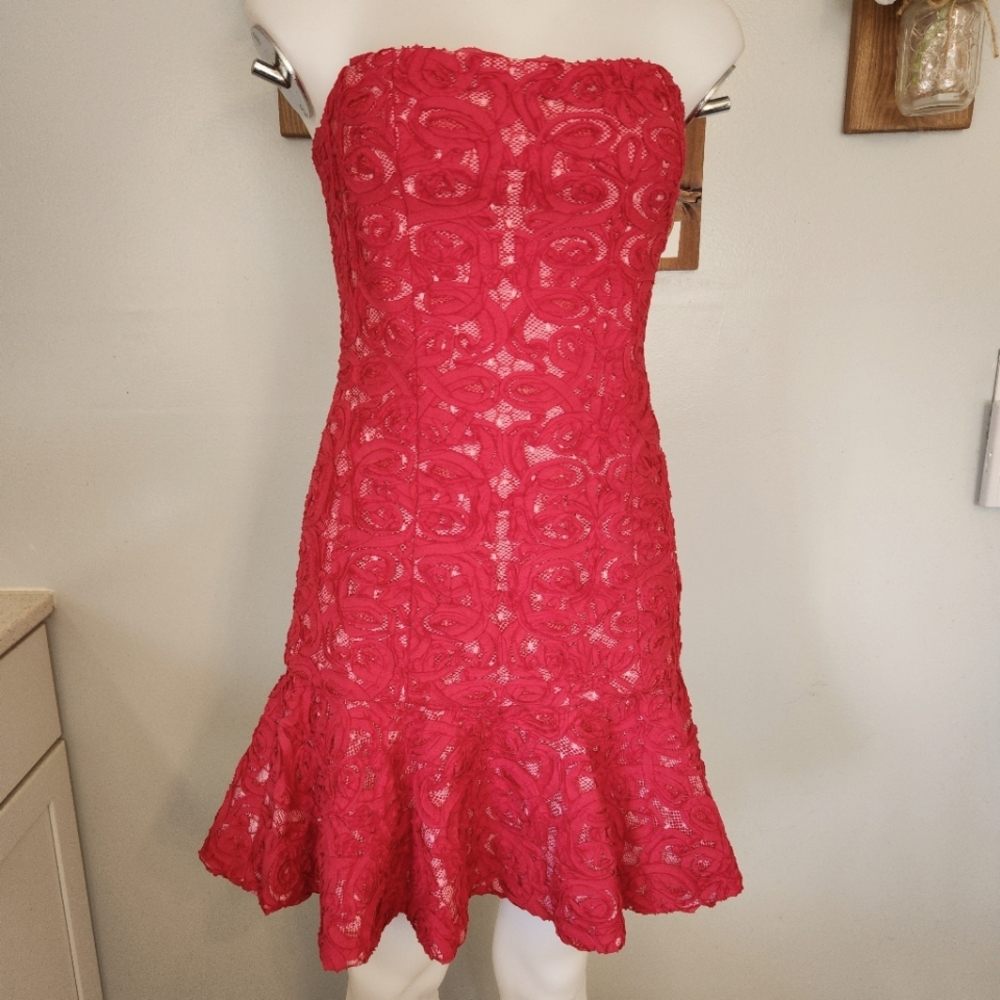 BCBGMaxazria Marina Short Strapless Ruffle Hem Dress NWT